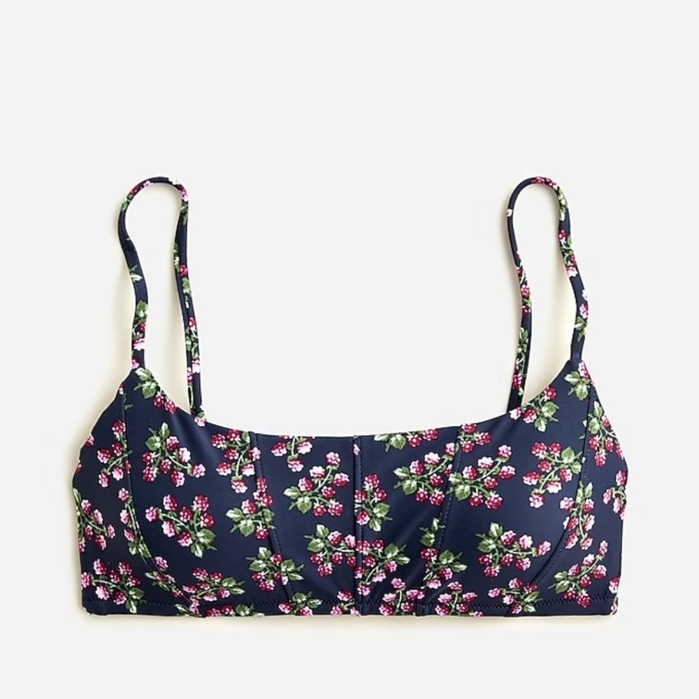 NWT*J CREW Topstitched scoopneck bikini top navy twilight berry womens 3X #BE725